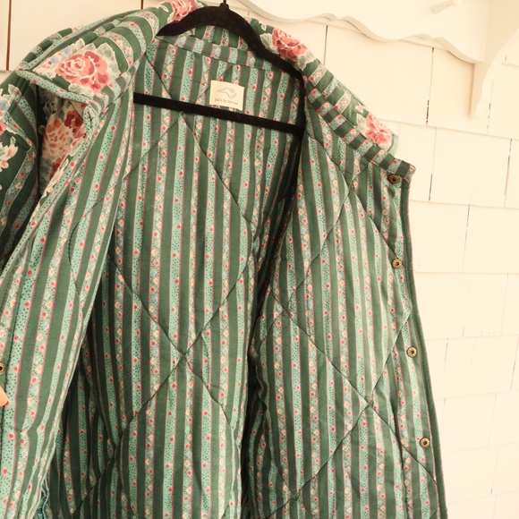 Upcycled Floral Green Quilted Women's Chore Coat Vintage L • XL - Picture 8 of 12